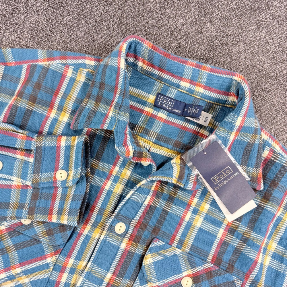 Polo Ralph Lauren Mens Blue Plaid Cotton Flannel Button Down Shirt M NEW $168